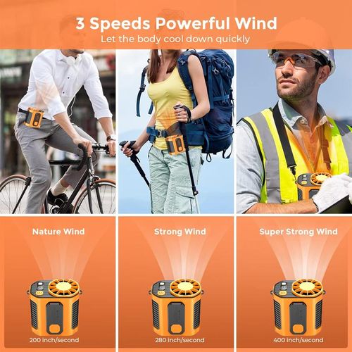 Personal Waist Portable Rechargeable Fan, 5000mAh Battery Power bank, 3 Speeds 5300RPM Airflow, 8H Runtime, LED Light, Wearable Belt Fan for Outdoor, Jobsite, Farms, Traveling, Fishing