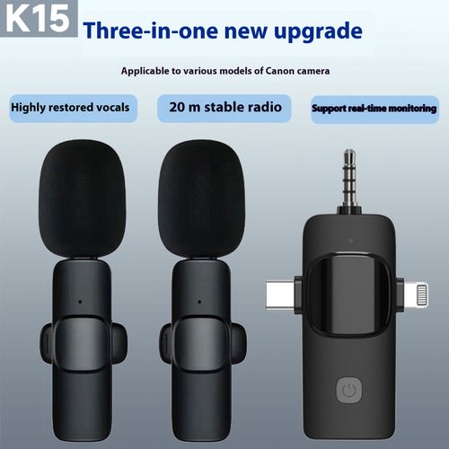 Three-in-One Wireless Collar-Type Microphone, Outdoor Mobile Phone Live Broadcasting Microphone, Mini Noise-Cancelling Collar-Type Microphone