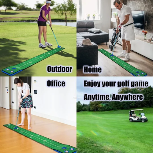 Golf putter practice equipment - Indoor and outdoor universal practice mat set with slope carpet, including 6 golf balls as a gift