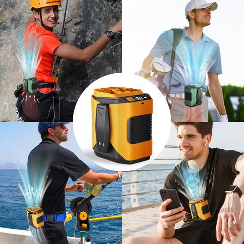 Personal Waist Portable Rechargeable Fan, 5000mAh Battery Power bank, 3 Speeds 5300RPM Airflow, 8H Runtime, LED Light, Wearable Belt Fan for Outdoor, Jobsite, Farms, Traveling, Fishing