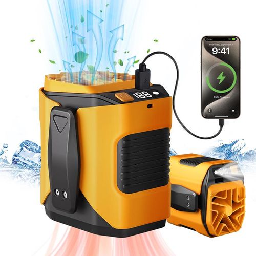 Personal Waist Portable Rechargeable Fan, 5000mAh Battery Power bank, 3 Speeds 5300RPM Airflow, 8H Runtime, LED Light, Wearable Belt Fan for Outdoor, Jobsite, Farms, Traveling, Fishing