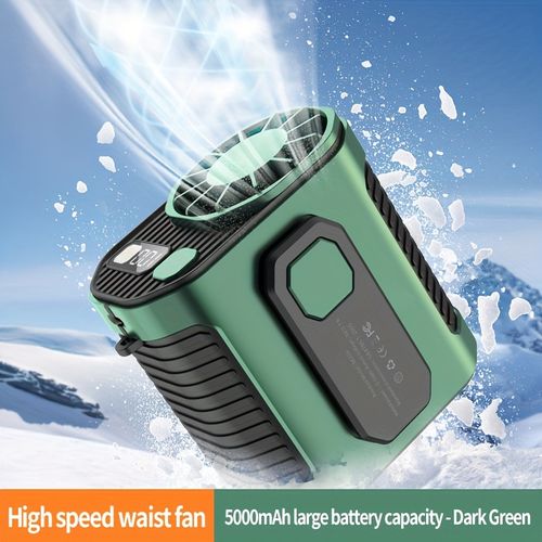 Personal Waist Portable Rechargeable Fan, 5000mAh Battery Power bank, 3 Speeds 5300RPM Airflow, 8H Runtime, LED Light, Wearable Belt Fan for Outdoor, Jobsite, Farms, Traveling, Fishing