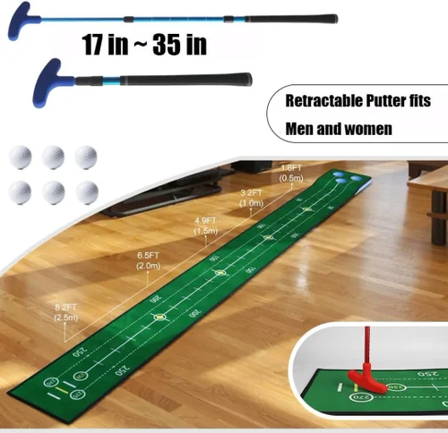 Golf putter practice equipment - Indoor and outdoor universal practice mat set with slope carpet, including 6 golf balls as a gift