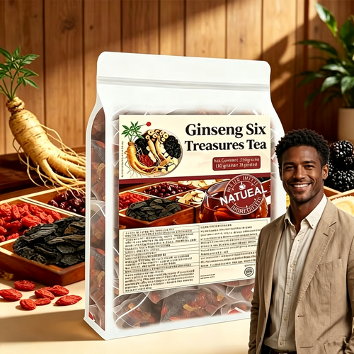 Men's Women's Ginseng Six Treasures Tea +MACA Herbal kidney tonic, containing goji berries, an energy booster, suitable for relieving fatigue, enhancing vitality, and protecting urinary system health.
