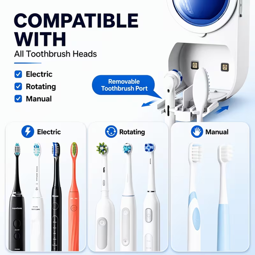 Toothbrush Holder And Cleaner Razor Holder Dryer Light Cleaning And Air Drying, Easy to Install Without Drilling, Featuring 2 Brush Slots, Automatic Rotating Cover Rechargeable Wall Mounted, Smart Sensor Toothbrush Box