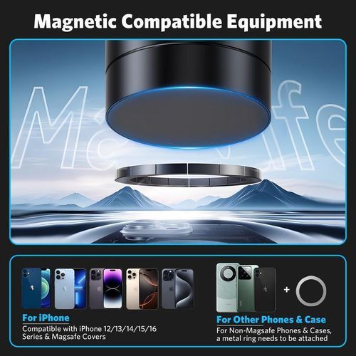 Magnetic Selfie Stick, Vacuum Magnetic Phone Holder, Adjustable Foldable Multifunctional Cell Phone Mount for Car, Office, and Selfies