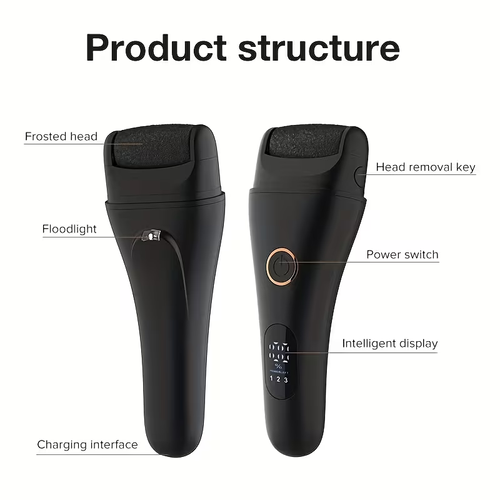 Rechargeable electric foot file, exfoliating, multi-speed adjustable, LCD display, includes a 10-piece foot care kit, foot brush and foot file, professional foot care tools for removing dead skin and calluses.