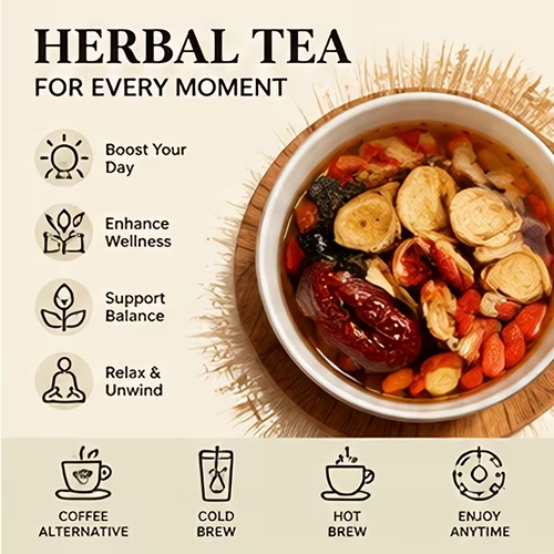 Men's Women's Ginseng Six Treasures Tea +MACA Herbal kidney tonic, containing goji berries, an energy booster, suitable for relieving fatigue, enhancing vitality, and protecting urinary system health.