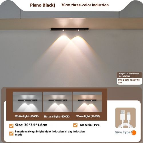 USB rechargeable motion sensor LED light strip - dimmable, 3 colors, wireless lighting, suitable for kitchen, wardrobe, cabinet, bedroom, etc. - Ideal for modern home with marble countertops and white light effects, bedroom lighting | Fashion fixtures | Wireless LED, Indoor motion sensing light
