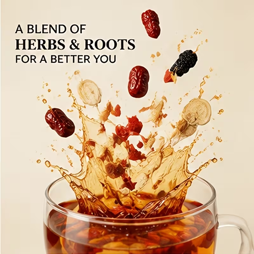 Men's Women's Ginseng Six Treasures Tea +MACA Herbal kidney tonic, containing goji berries, an energy booster, suitable for relieving fatigue, enhancing vitality, and protecting urinary system health.