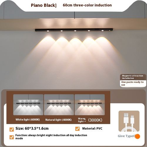 USB rechargeable motion sensor LED light strip - dimmable, 3 colors, wireless lighting, suitable for kitchen, wardrobe, cabinet, bedroom, etc. - Ideal for modern home with marble countertops and white light effects, bedroom lighting | Fashion fixtures | Wireless LED, Indoor motion sensing light