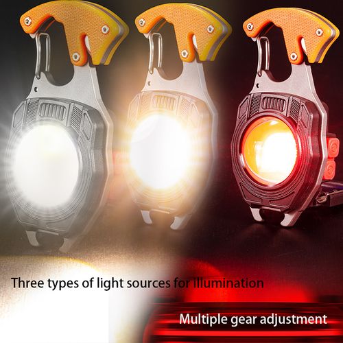 For outdoor travel and emergencies, it's all you need!This all-in-one gadget is superb. It offers one-touch powerful light illumination.Range of several hundred meters, with multiple levels of dimming control.Flip it over and it instantly becomes a cigarette lighter.Use the screwdriver provided to screw in the screws. The magnetic metal plate adheres magnetically.It can also open bottles, cut seat belts, and hang the keychain after use, making it convenient to carry.✨✨✨