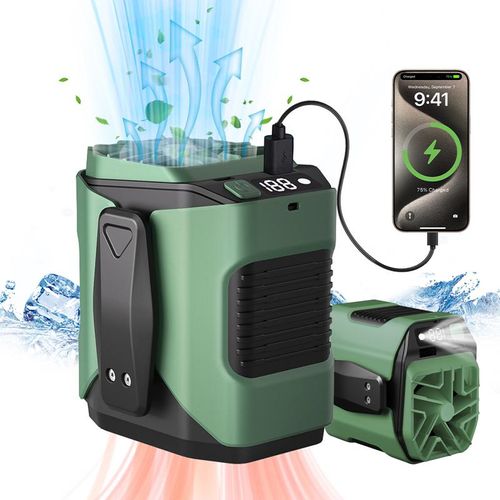 Personal Waist Portable Rechargeable Fan, 5000mAh Battery Power bank, 3 Speeds 5300RPM Airflow, 8H Runtime, LED Light, Wearable Belt Fan for Outdoor, Jobsite, Farms, Traveling, Fishing