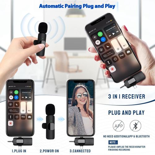 🤝🤝🤝Three-in-One Wireless Collar-Type Microphone, Outdoor Mobile Phone Live Broadcasting Microphone, Mini Noise-Cancelling Collar-Type Microphone 🤝🤝