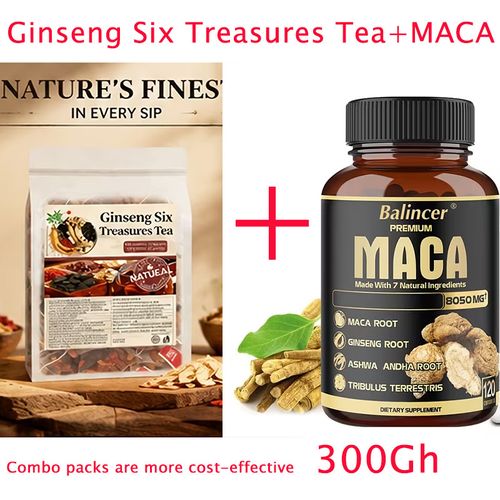 Men's Women's Ginseng Six Treasures Tea +MACA Herbal kidney tonic, containing goji berries, an energy booster, suitable for relieving fatigue, enhancing vitality, and protecting urinary system health.