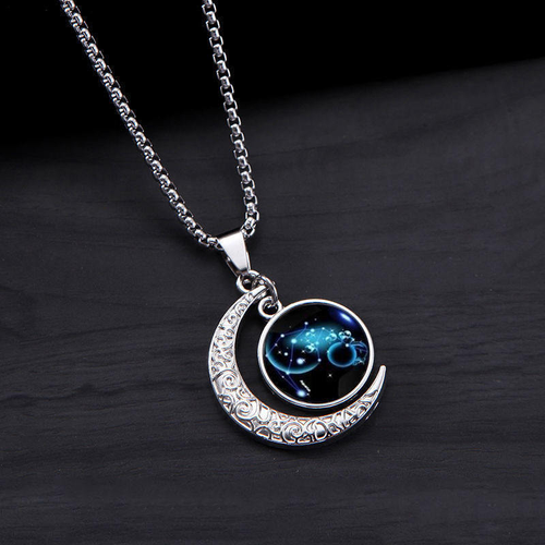 Moon pendant nightlight necklace - fashionable for night and solar constellations, colorful glass pendant, zinc alloy, perfect gift