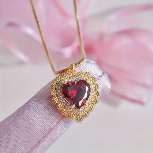 Couple Diamond-Embedded Sword Heart Pendant & Hug Necklace 2-Piece Set
