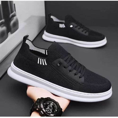 Men's Breathable Anti-Odor Mesh Casual Sports Slip-On Shoes - Black Flat Shoes