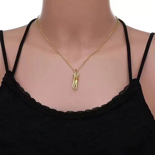 Couple Diamond-Embedded Sword Heart Pendant & Hug Necklace 2-Piece Set