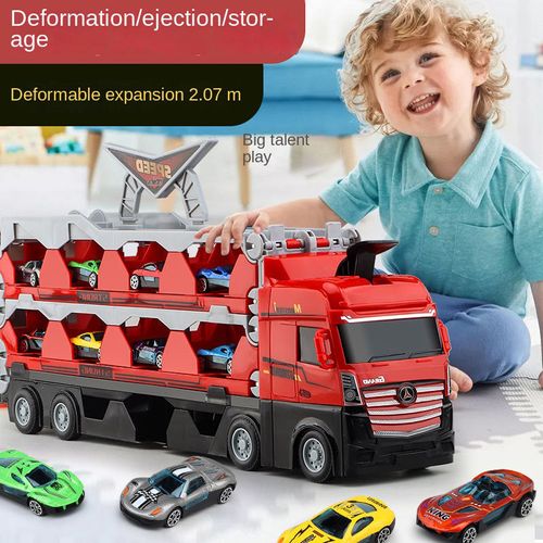 New Boys Gift Toys Big Transform Folding Truck 207CM Railway Storage Toys Car with 8 Pcs Alloy Car Model