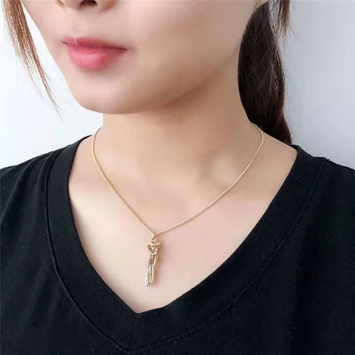 Couple Diamond-Embedded Sword Heart Pendant & Hug Necklace 2-Piece Set