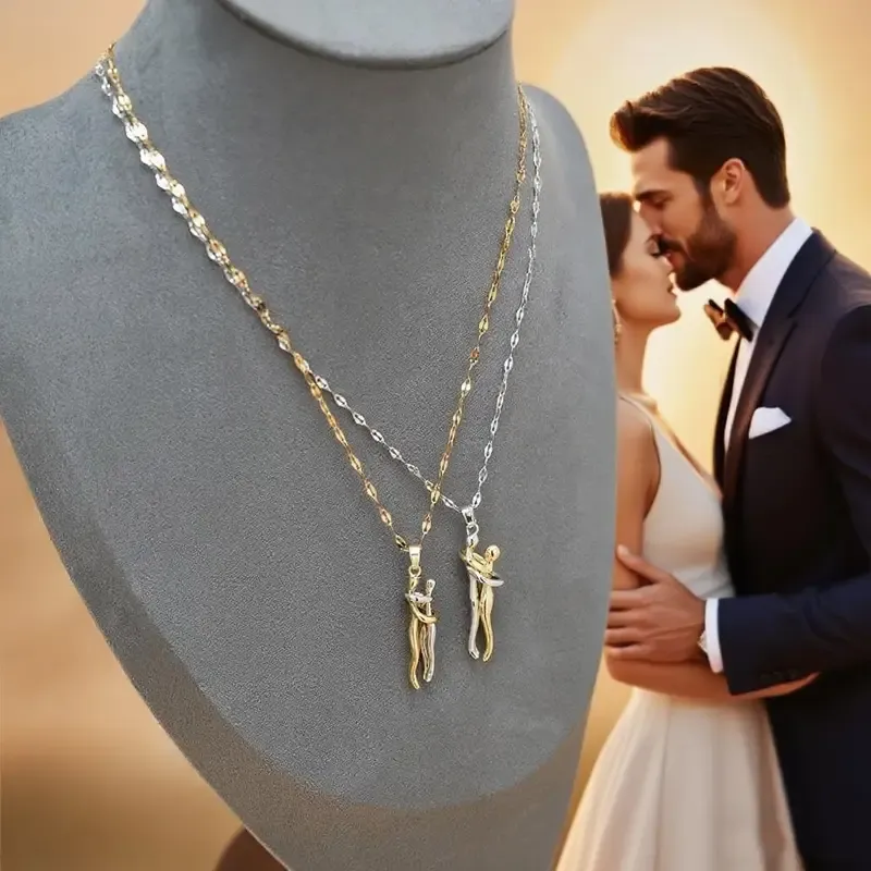 2pcs Embracing Couple Necklace Set - Infinity Love Symbol Matching Pendants, Interlocking Chains for Him & Her, Valentine's Day Gift for Couples, Eternal Bonding Jewelry for Anniversaries & Special Occasions