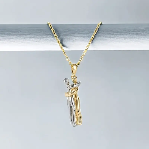 Couple Diamond-Embedded Sword Heart Pendant & Hug Necklace 2-Piece Set
