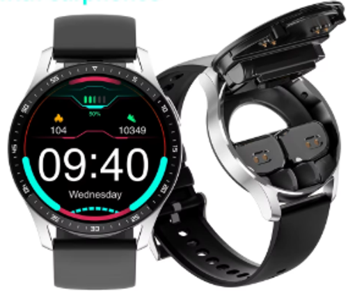 2-in-1 music control smartwatch with earplugs