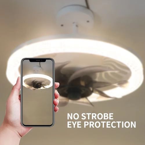 Remote control fan lamp with adjustable dimming for 4 levels of speed. E27 screw-type lamp can be used as a fan as well. Essential for home use. E27 screw-type.