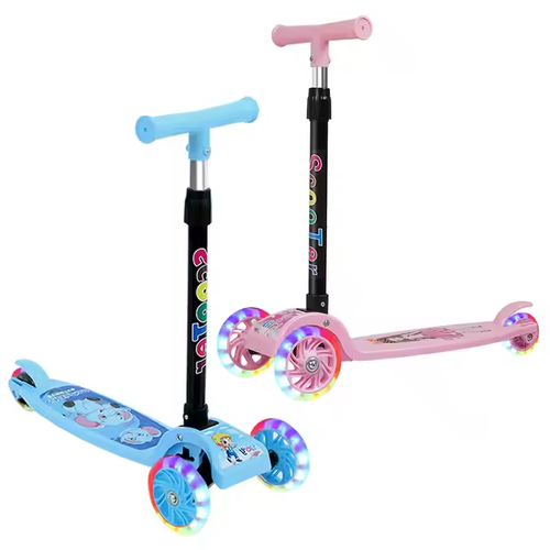 Extra-Wide Board Children's Scooter Adjustable Height Light up 3 Wheels Foldable Kick Scooters for Kids Toddlers 3-8 Years Old