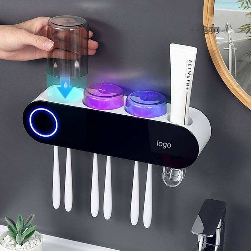 Multifunctional UV Toothbrush Sterilizer, Type-C Rechargeable 99.99% Disinfection Rack, Auto Induction 3 Color Cups, Automatic Toothpaste Squeezer, Punch-Free Wall Mount for Nigeria Family Bathroom Oral Care