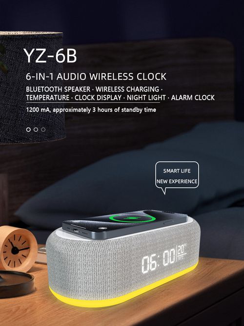 6-in-1 bluetooth speaker  ambient lights : Bluetooth speakers · wireless charging · alarm clocks · clocks · temperature · eye protection lamps