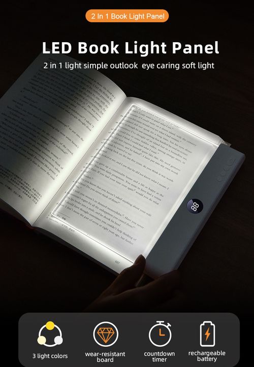 2 In 1 Rechargeable LED Book Light Panel, 3 Color Dimmable Eye Caring Reading Lamp, Timer Auto Off, 1200mAh Long Battery, Portable Bedside Night Light for Nigerian Students, Dorm, Bedroom Bible Study