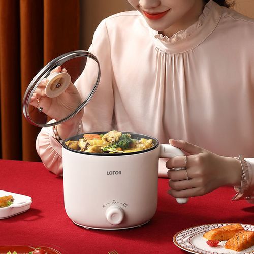 1.2L Mini Electric Cooking Pot, Non-stick Inner Pot, Dual Power Control, With Steamer, Anti-dry Burn, Portable Multi Cooker for Student Dorm, Single Family Daily Cooking