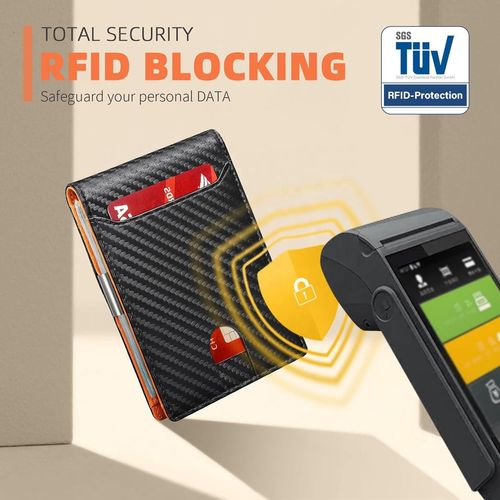 Fashion ultra-thin double folding men's wallet, Carbon fiber pattern credit card holder, RFID blocking pocket Money Clip wallet