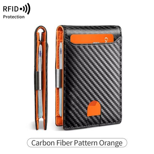 Fashion ultra-thin double folding men's wallet, Carbon fiber pattern credit card holder, RFID blocking pocket Money Clip wallet