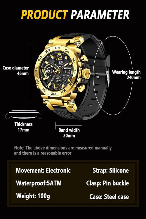 Luxury Men's Sports Wristwatch New LED Dual Display Waterproof Clock Alarm Quartz Digital Alloy Antique Fashion