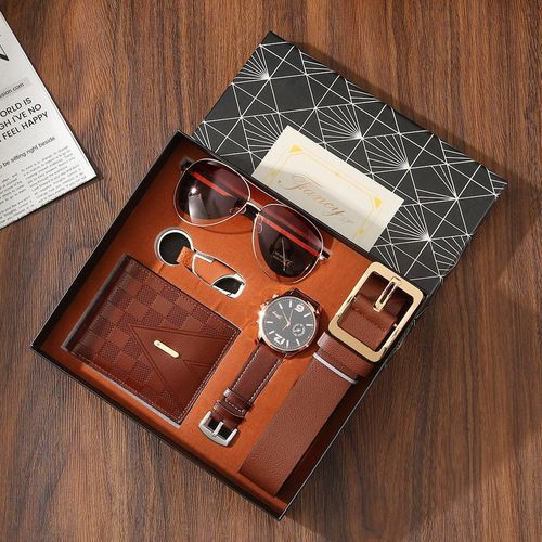 New exquisite gift set: PU men's watch, sunglasses, belt and wallet set, a luxurious gift set.
