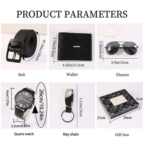 New exquisite gift set: PU men's watch, sunglasses, belt and wallet set, a luxurious gift set.