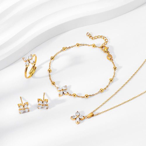 New fashion light luxury elegant zircon women's bracelet niche high-end titanium steel non-fading jewelry set