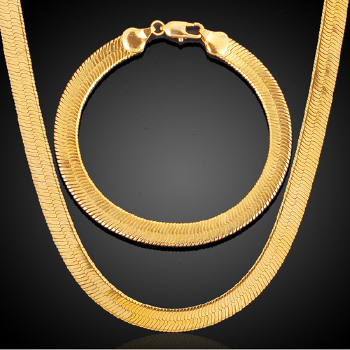Flat Snake Chain, 18K Gold-Plated Blade-Shaped Snake Bone Chain, Retro Unisex Necklace Jewelry