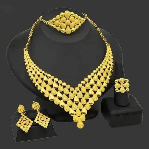 Women's 24K Gold-Plated Jewelry 4-Piece Set (Bracelet, Earrings, Necklace, Ring)