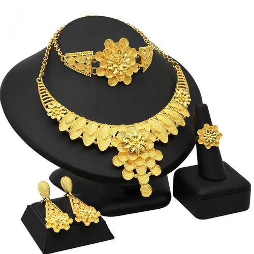 Women's 24K Gold-Plated Jewelry 4-Piece Set (Bracelet, Earrings, Necklace, Ring)