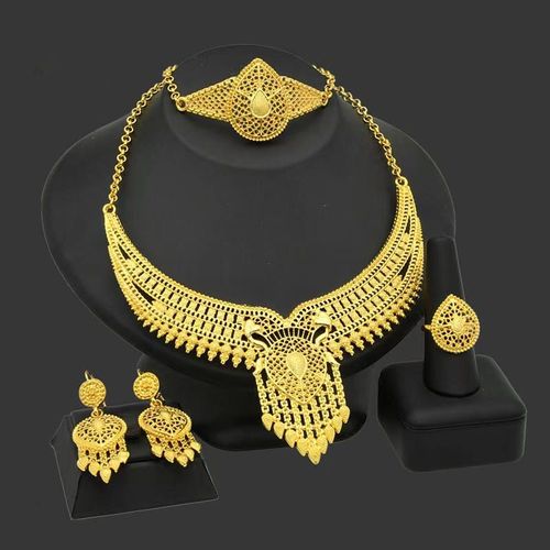 Women's 24K Gold-Plated Jewelry 4-Piece Set (Bracelet, Earrings, Necklace, Ring)