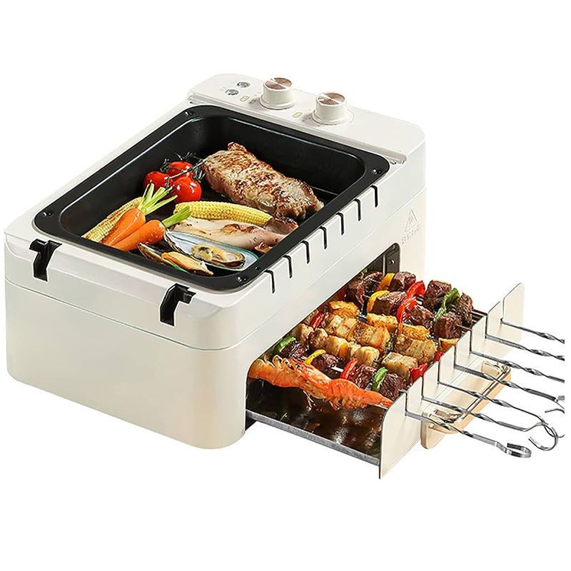 3 in 1 Electric BBQ Kebab Grill Machine Household Automatic Rotating Skewers Machine Indoor Smokeless Barbecue Grill Oven