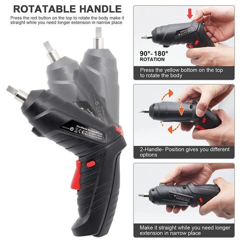 3.6V Rechargeable Electric Screwdriver with 47 Bits Set, 1800mAh Battery,  Rotatable Design