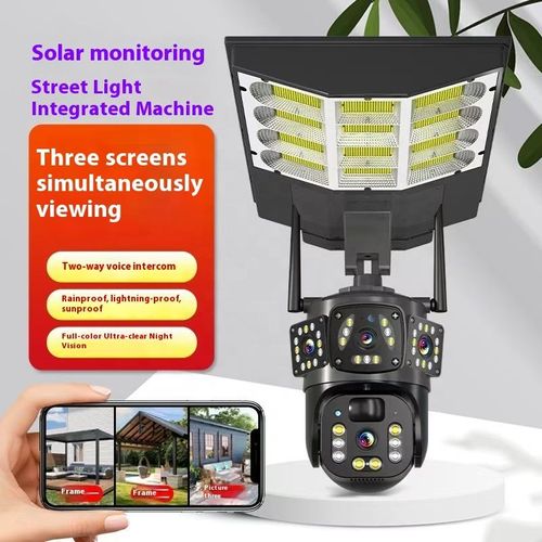360-Degree Panoramic Solar Street Lamp Aluminum ABS IP66 Mobile Phone Remote Surveillance Camera Plug-Free for Outdoor Courtyard