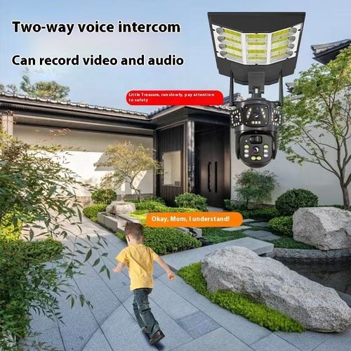 360-Degree Panoramic Solar Street Lamp Aluminum ABS IP66 Mobile Phone Remote Surveillance Camera Plug-Free for Outdoor Courtyard