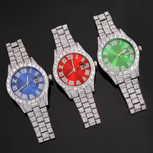 🎤Hip-hop trend is coming! Red, green and blue are interwoven, bracelets, watches and necklaces are a complete set, the charm is irresistible🔥