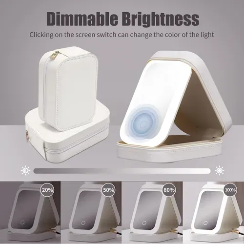 💼 Caixa de arrumação de maquilhagem com espelho LED portátil, crie uma maquilhagem perfeita a qualquer hora e em qualquer lugar